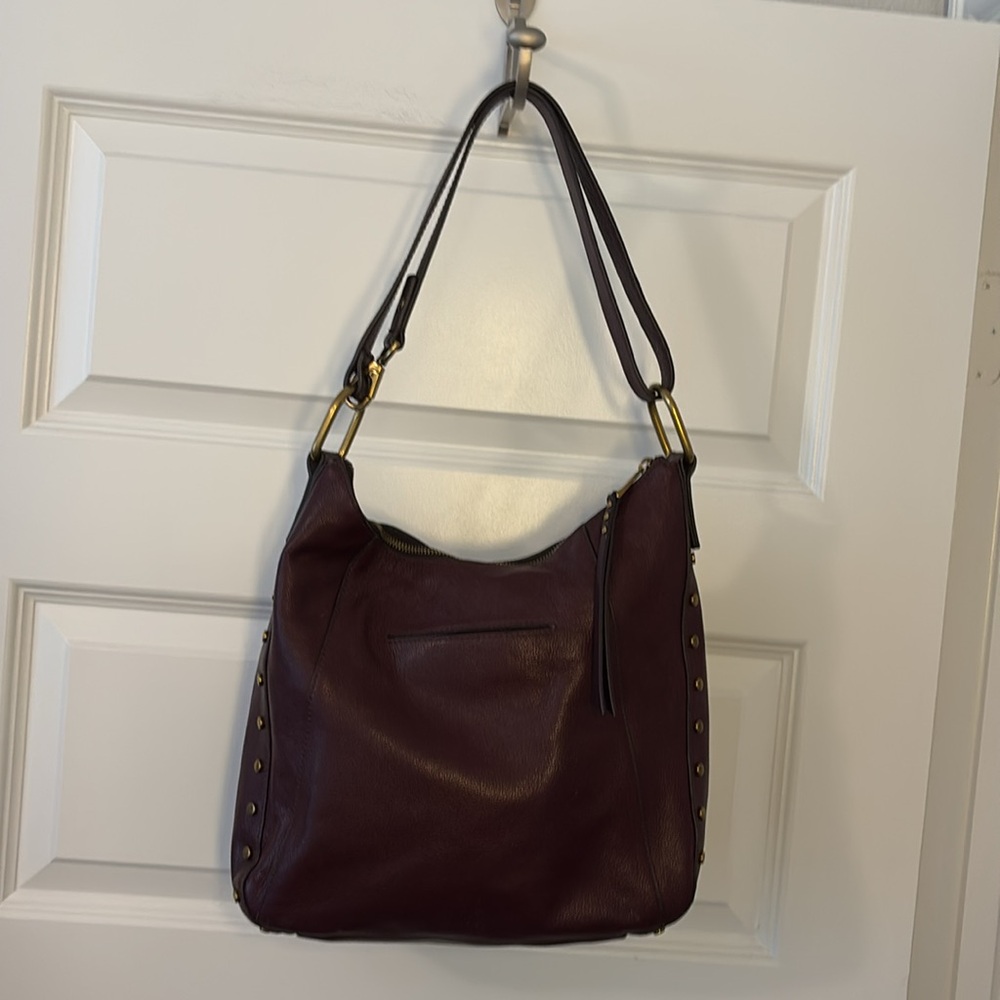 VTG Fossil Bordeaux Talia Hobo bag or crossbody suede & pebbled leather studded - Picture 3 of 16